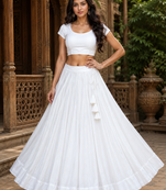 White Heavy Rayon Cotton Navratri Chaniya with Blouse