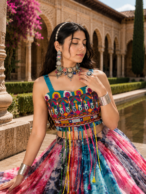 Multicolor Georgette Navratri Lehenga with Gamthi Embroidered Top 2