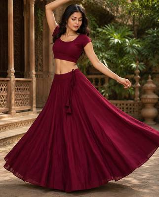 Maroon Heavy Rayon Cotton Navratri Chaniya with Blouse 3