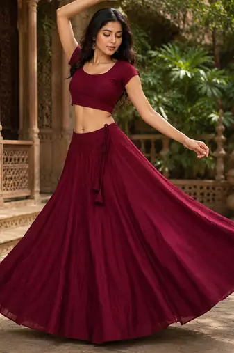Maroon Heavy Rayon Cotton Navratri Chaniya with Blouse