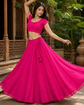 Rani Pink Heavy Rayon Cotton Navratri Chaniya with Blouse 3