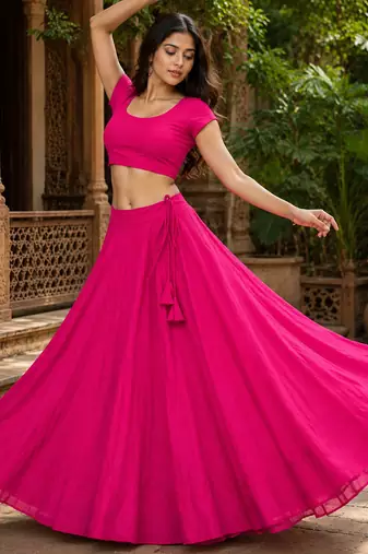 Rani Pink Heavy Rayon Cotton Navratri Chaniya with Blouse
