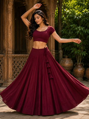 Wine Heavy Rayon Cotton Navratri Chaniya with Blouse 2