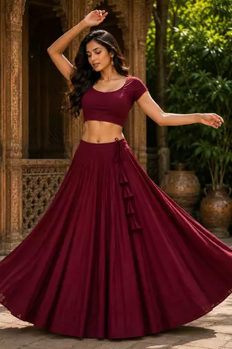 Wine Heavy Rayon Cotton Navratri Chaniya with Blouse