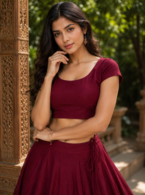 Maroon Heavy Rayon Cotton Navratri Chaniya with Blouse 4