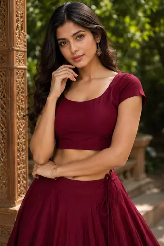 Maroon Heavy Rayon Cotton Navratri Chaniya with Blouse