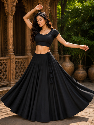Black Heavy Rayon Cotton Navratri Chaniya with Blouse 3
