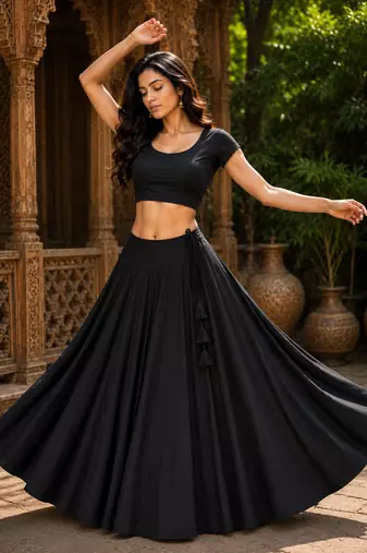 Black Heavy Rayon Cotton Navratri Chaniya with Blouse