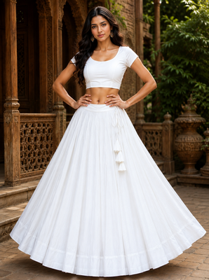 White Heavy Rayon Cotton Navratri Chaniya with Blouse 2