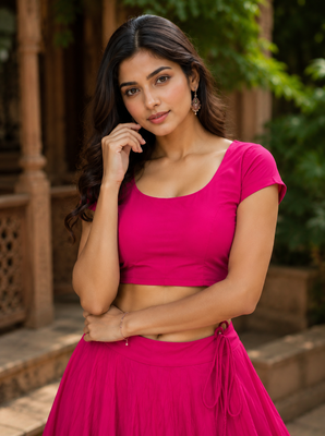 Rani Pink Heavy Rayon Cotton Navratri Chaniya with Blouse 4