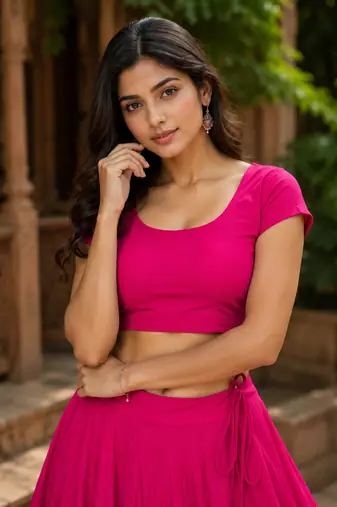 Rani Pink Heavy Rayon Cotton Navratri Chaniya with Blouse