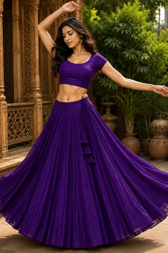 Purple Heavy Rayon Cotton Navratri Chaniya with Blouse