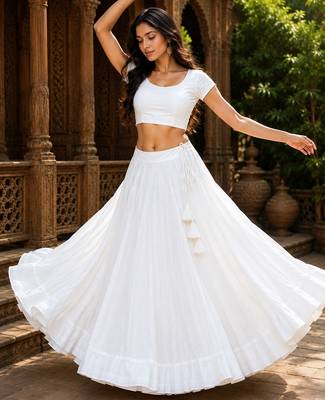 White Heavy Rayon Cotton Navratri Chaniya with Blouse 4