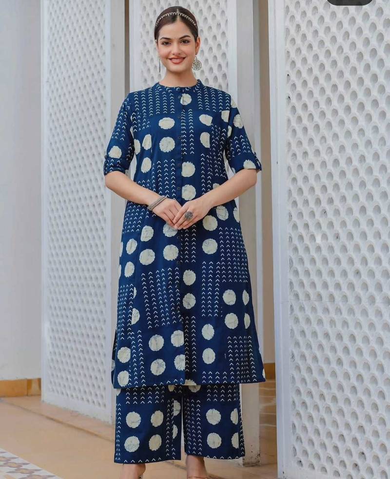 Blue pure cotton kurti palazzo set