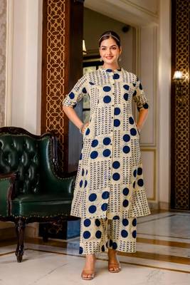 Cream pure cotton kurti palazzo set 2