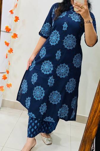 Blue pure cotton kurti palazzo set