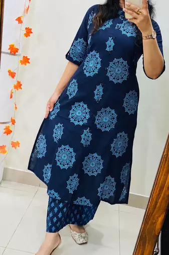 Blue pure cotton kurti palazzo set