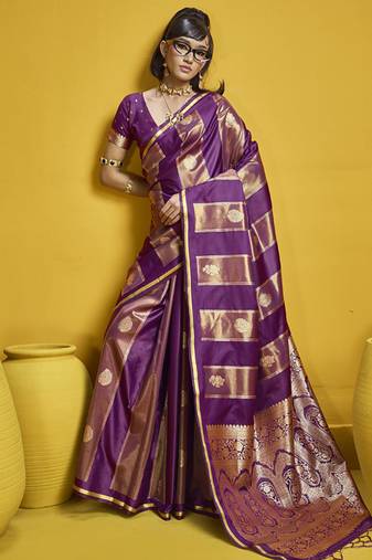 Wine satin handloom weaving silk blend festival wear saree
