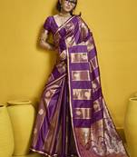 Wine satin handloom weaving silk blend festival wear saree