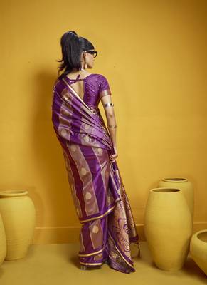 Wine satin handloom weaving silk blend festival wear saree 2