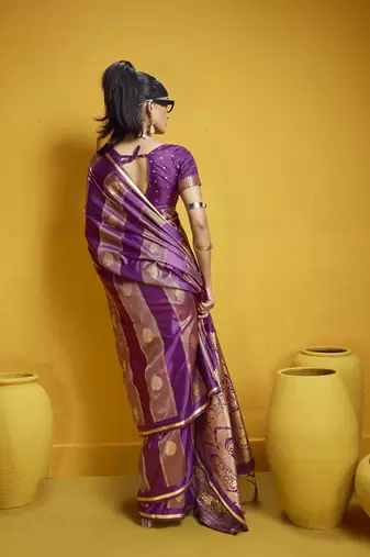 Wine satin handloom weaving silk blend festival wear saree