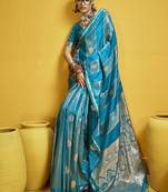 Sky blue pure satin handloom weaving silk blend festival wear saree