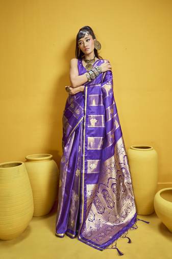 Purple satin handloom weaving festival wear saree