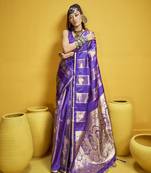 Purple satin handloom weaving festival wear saree