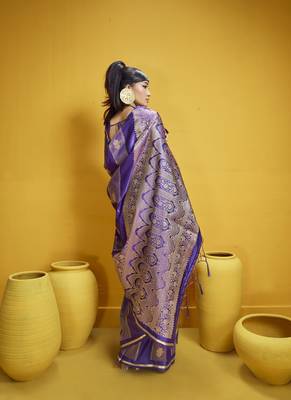 Purple satin handloom weaving festival wear saree 2