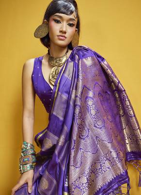 Purple satin handloom weaving festival wear saree 3