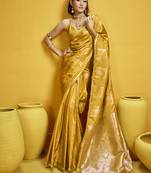 Mustard pure satin handloom weaving silk blend festival wear saree