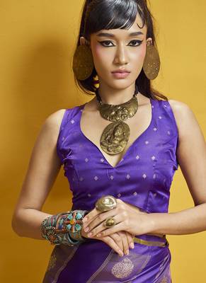 Purple satin handloom weaving festival wear saree 4