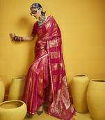 Red satin handloom weaving silk blend festival wear saree