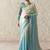 Shaded white & sky blue fancy glass tissue organza saree with sequins & dhaga embroidery work designer saree