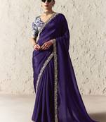 Purple fancy glass tissue organza saree with sequins & dhaga embroidery work designer saree