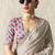 Beige fancy glass tissue organza saree with sequins & dhaga embroidery work designer saree