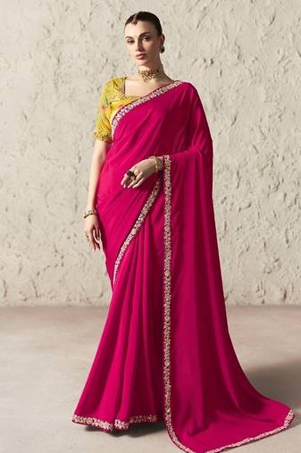 Ruby fancy glass tissue organza saree with sequins & dhaga embroidery work designer saree