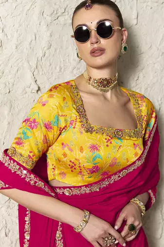 Ruby fancy glass tissue organza saree with sequins & dhaga embroidery work designer saree