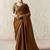 Brown fancy glass tissue organza saree with sequins & dhaga embroidery work designer saree