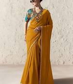 Orange fancy glass tissue organza saree with sequins & dhaga embroidery work designer saree
