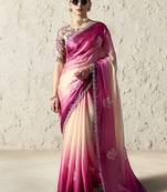 Shaded pink fancy glass tissue organza saree with sequins & dhaga embroidery work designer saree