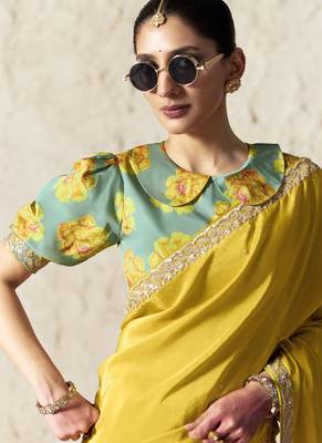 Lemon fancy glass tissue organza saree with sequins & dhaga embroidery work designer saree 2