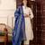Cream chanderi silk v neck kurta pant set with printed blue dupatta | readymade suit