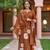 Brown muslin silk v neck kurta pant set with printed dupatta | readymade suit