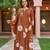 Brown muslin silk v neck kurta pant set with printed dupatta | readymade suit