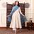 Cream chanderi silk solid kurta pant set with blue printed dupatta