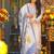 White muslin printed kurta pant set with printed muslin silk dupatta