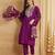 Purple viscose rayon silk embroidery kurta pant set with jacquard chanderi dupatta