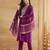 Purple viscose rayon silk embroidery kurta pant set with jacquard chanderi dupatta