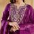 Purple viscose rayon silk embroidery kurta pant set with jacquard chanderi dupatta